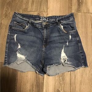 Distressed High-Rise Denim Jean Shorts - Blue